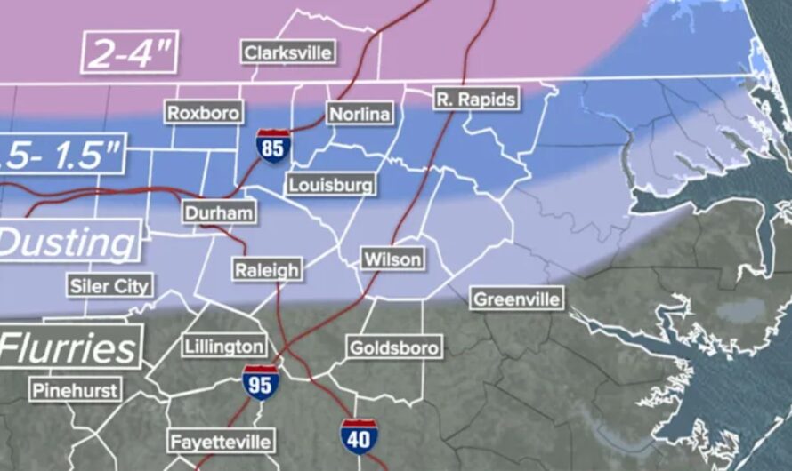 Clipper System to Bring Light Snow and Bitter Cold to Central North Carolina on Monday